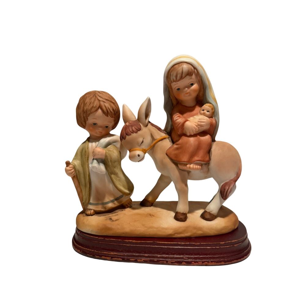 Vintage Enesco Little Bible Friends Flight into Egypt Mary Joseph Jesus w/ Base
